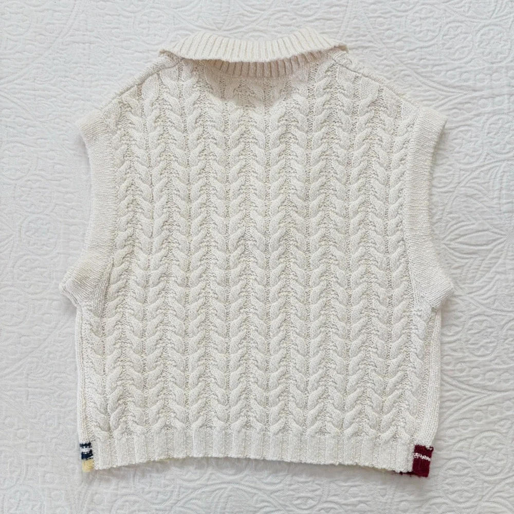 Maeve by Anthropologie Collared Cable-Knit Sweater Vest, Ivory